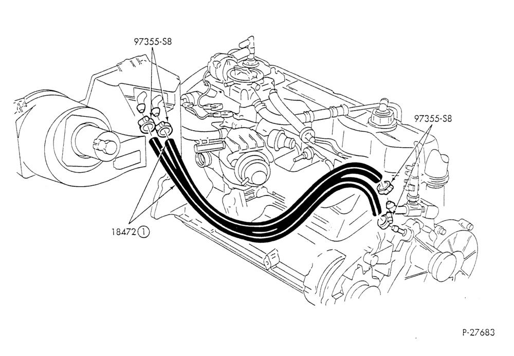 Схема HEATER HOSES & TUBES-6 cyl. - 4.9L - w/o A/C - Canada-F & U