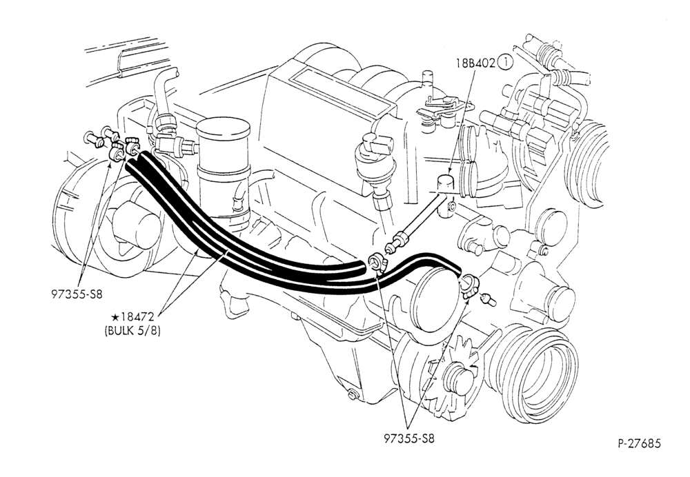 Схема HEATER HOSES & TUBES-8 cyl. - 5.0L - w/A/C-F & U