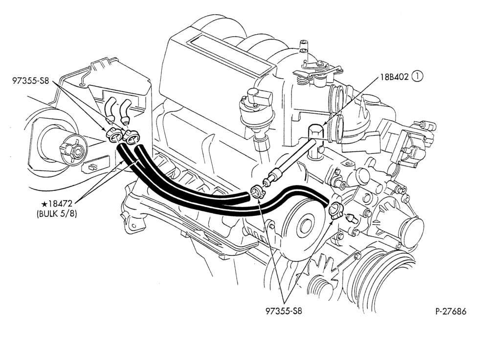 Схема HEATER HOSES & TUBES-8 cyl. - 5.0L - w/o A/C-F & U