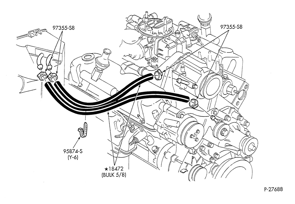 Схема HEATER HOSES & TUBES-8 cyl. - 5.8L - w/o A/C - over 8500 G.V.W.-F & U