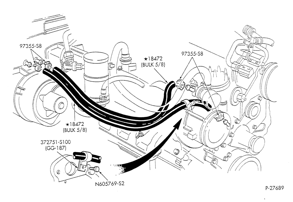 Схема HEATER HOSES & TUBES-8 cyl. - 5.8L - w/A/C - under 8500 G.V.W.-F & U