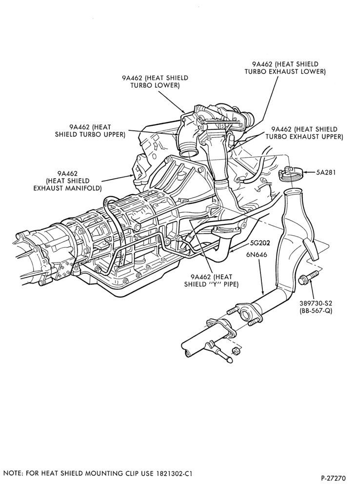 Схема 8 CYL. 7.3L - DIESEL - INDIRECT INJECTION --Turbocharger, piping & heat shields - indirect induction - Page B