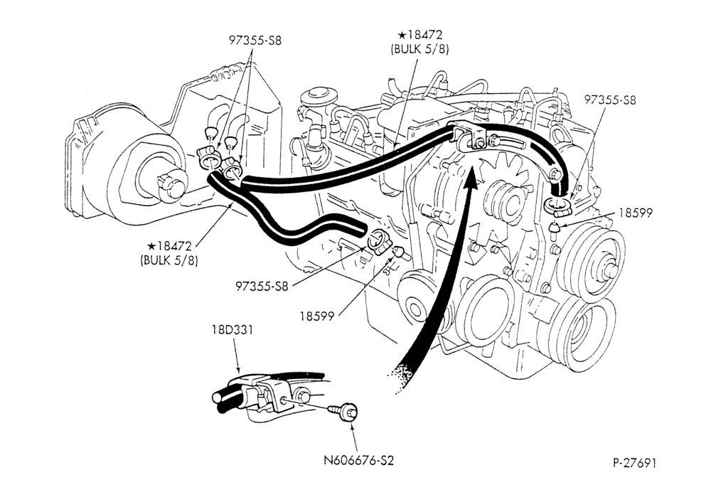 Схема HEATER HOSES & TUBES-8 cyl. - 6.9L - w/o A/C-F & U