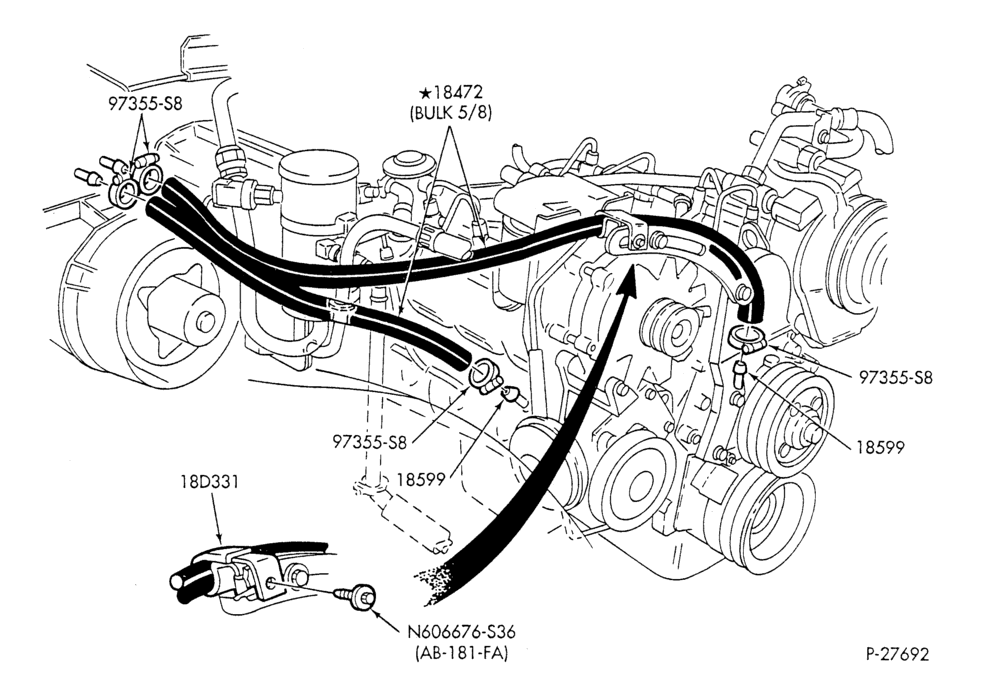 Схема HEATER HOSES & TUBES-8 cyl. - 6.9L - w/A/C-F & U