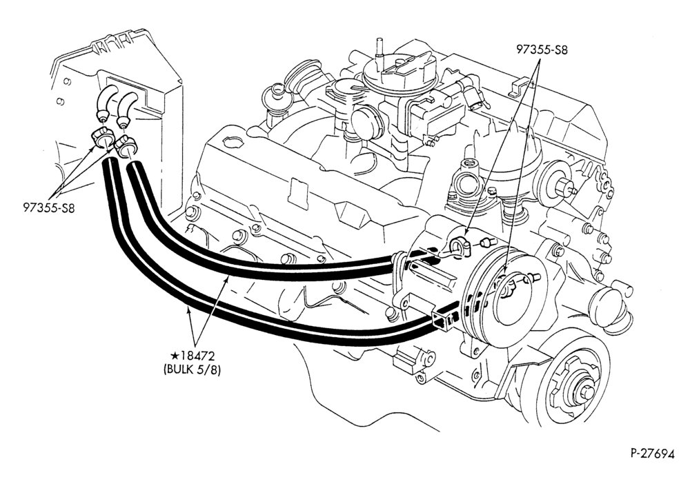 Схема HEATER HOSES & TUBES-8 cyl. - 7.5L - w/o A/C - California-F & U