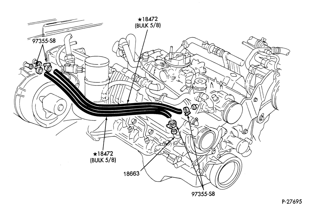 Схема HEATER HOSES & TUBES-8 cyl. - 7.5L - w/A/C - exc. California-F & U