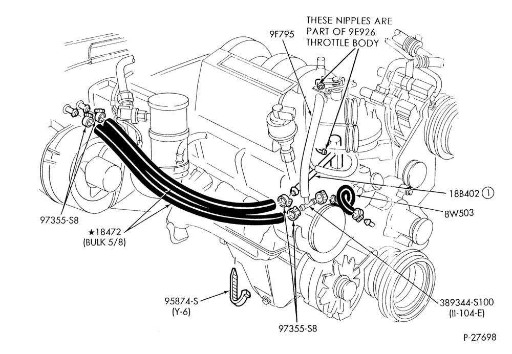 Схема HEATER HOSES & TUBES-8 cyl. - 5.0L-F & U