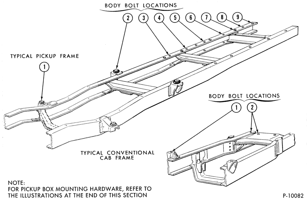 Схема BODY BOLT CHART BODY BOLT LOCATION NO. 1 - CAB FRONT