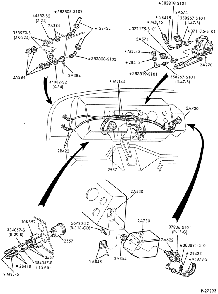 Схема BRAKE SYSTEMS - AIR-Air brake system - in cab instrument panel tubing - B/T 84 cowl-B600/700
