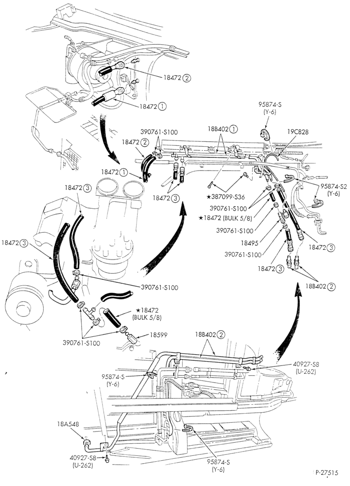 Схема HEATER HOSES & TUBES-8 cyl. - 7.5L - w/aux. A/C - w/aux. heat-E