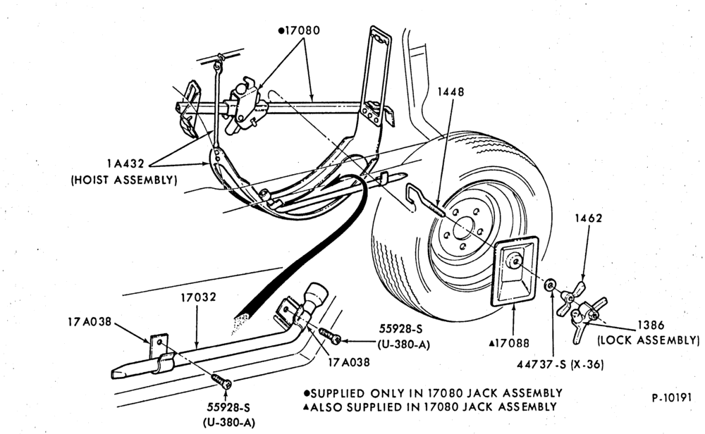 Схема SPEEDOMETER, BUMPERS, MIRRORS AND WIPERS-Jack and spare wheel parts- body type 74