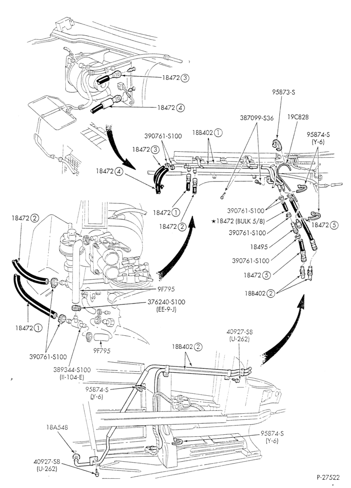 Схема HEATER HOSES & TUBES-8 cyl. - 5.0L - w/A/C - w/aux. heat-E