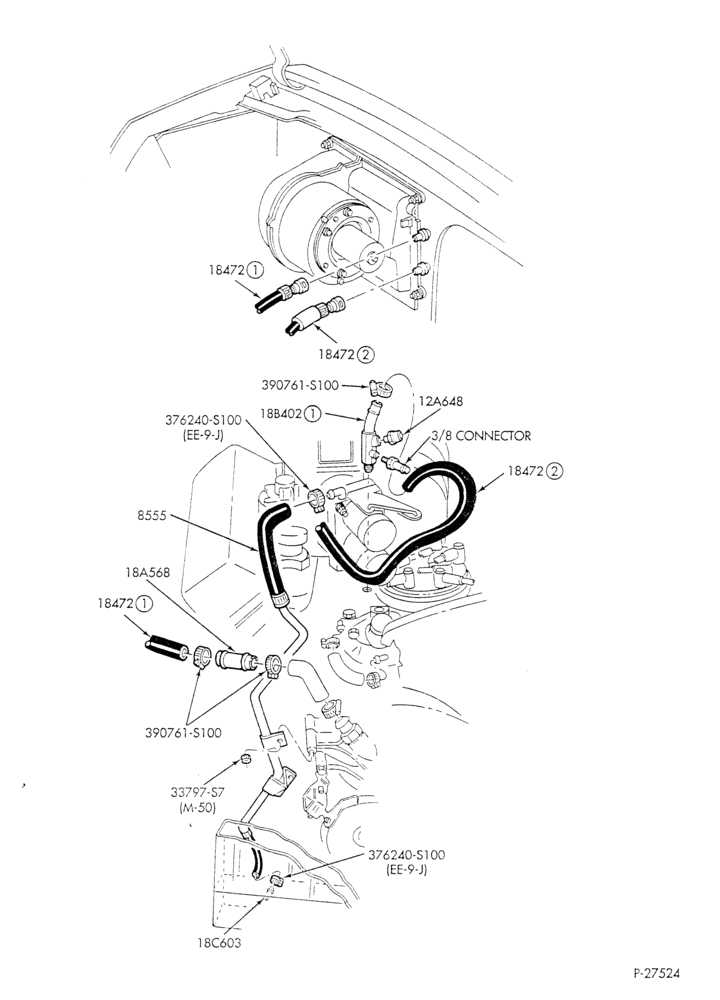 Схема HEATER HOSES & TUBES-8 cyl. - 5.8L - w/o aux. heat - E4OD trans.-E