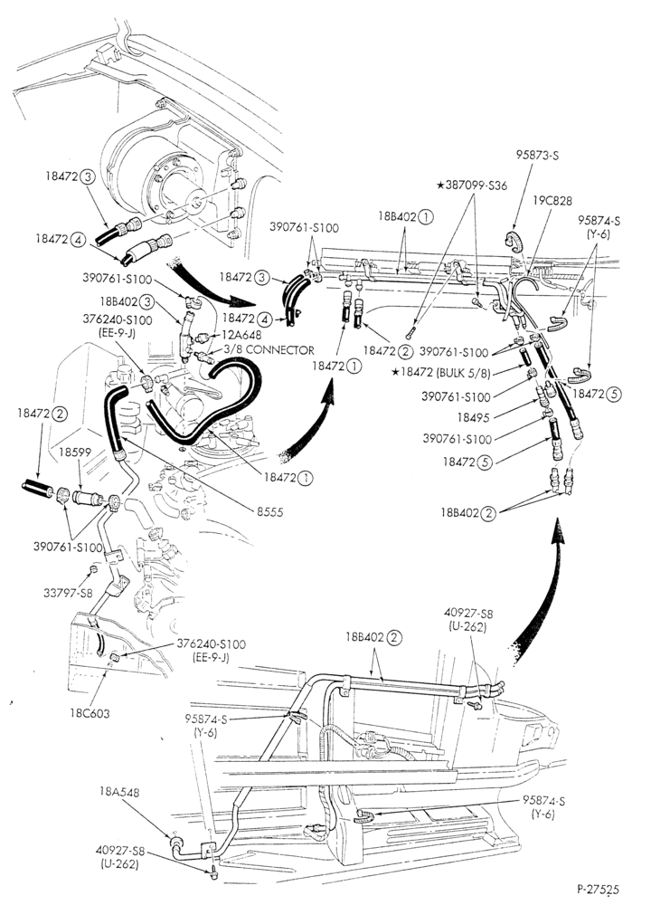 Схема HEATER HOSES & TUBES-8 cyl. - 5.8L - w/o A/C - w/aux. heat - E4OD trans.-E