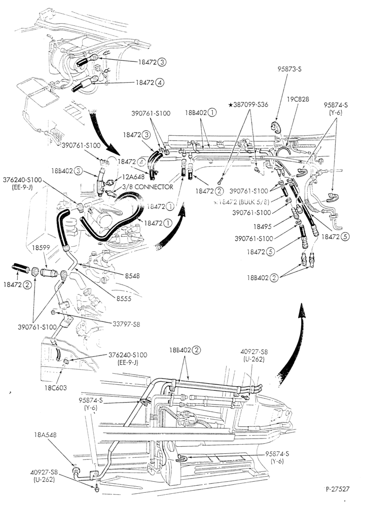 Схема HEATER HOSES & TUBES-8 cyl. - 5.8L - w/aux. A/C - w/aux. heat - E4OD trans.-E