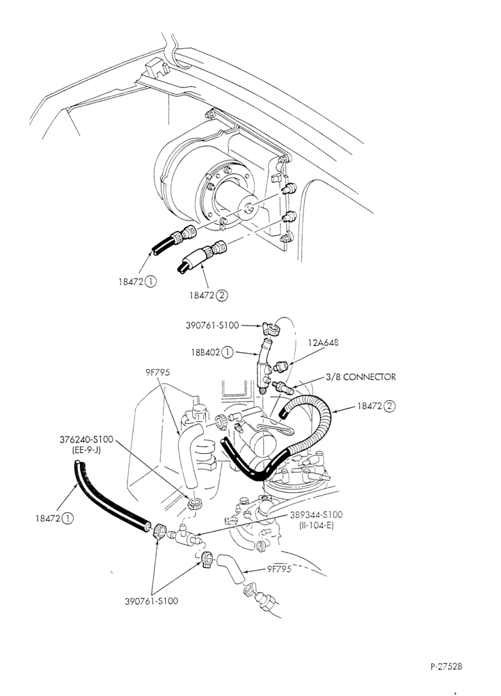 Схема HEATER HOSES & TUBES-8 cyl. - 5.8L - w/o aux. heat - C-6 trans.-E