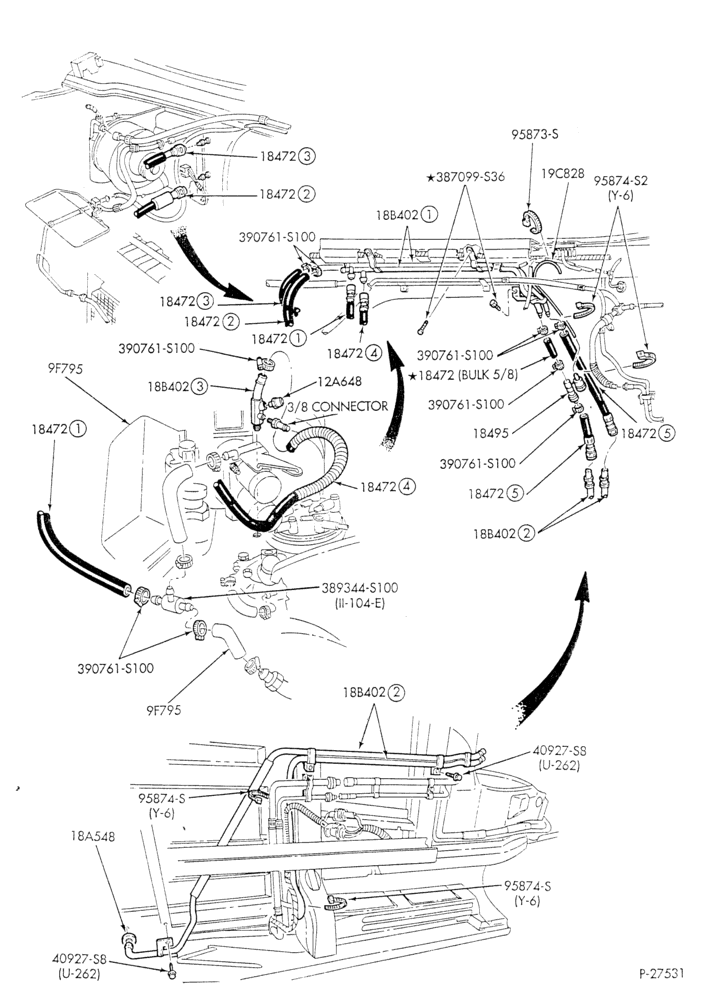 Схема HEATER HOSES & TUBES-8 cyl. - 5.8L - w/aux. A/C - w/aux. heat - C-6 trans.-E