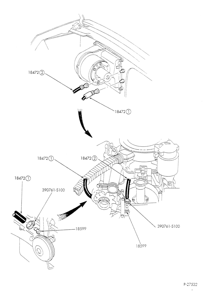 Схема HEATER HOSES & TUBES-8 cyl. - 7.3L - w/o aux. heat - C-6 trans.-E