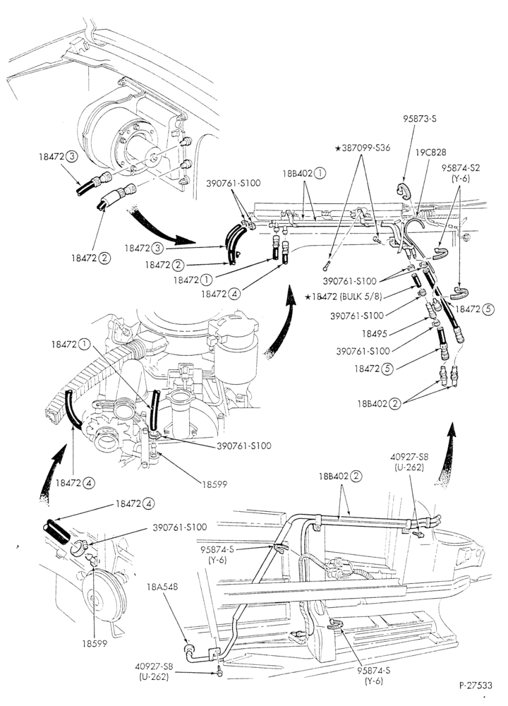 Схема HEATER HOSES & TUBES-8 cyl. - 7.3L - w/o A/C - w/aux. heat - C-6 trans.-E