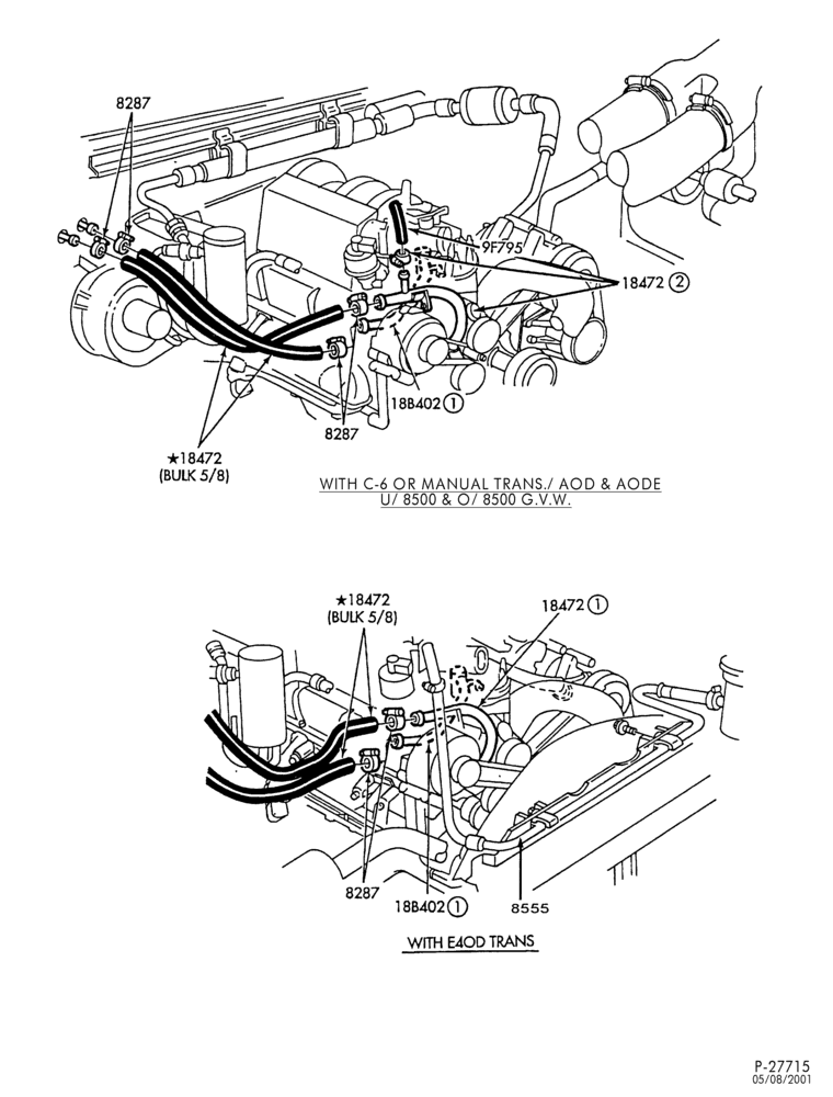 Схема Отопители — шланг отопителя - 8 cyl. 5.0L-U150