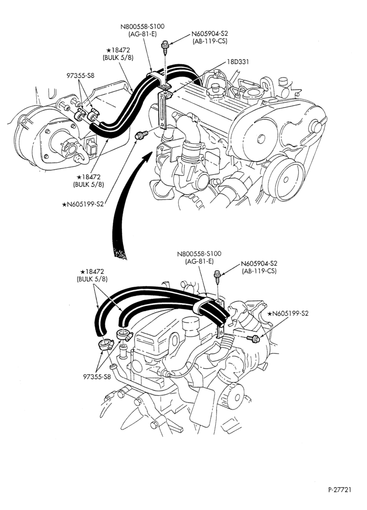Схема HEATER HOSES & TUBES-4 cyl. - 2.3L Diesel-R & B