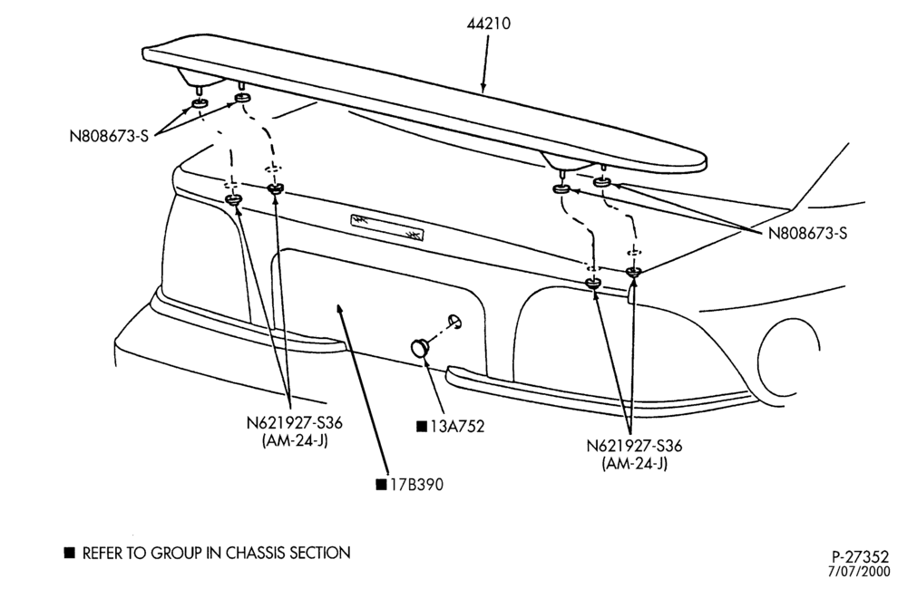 Схема LIFT/TAILGATE, LUGGAGE & BACK WINDOW-Spoiler - luggage compartment door - exc. Cobra