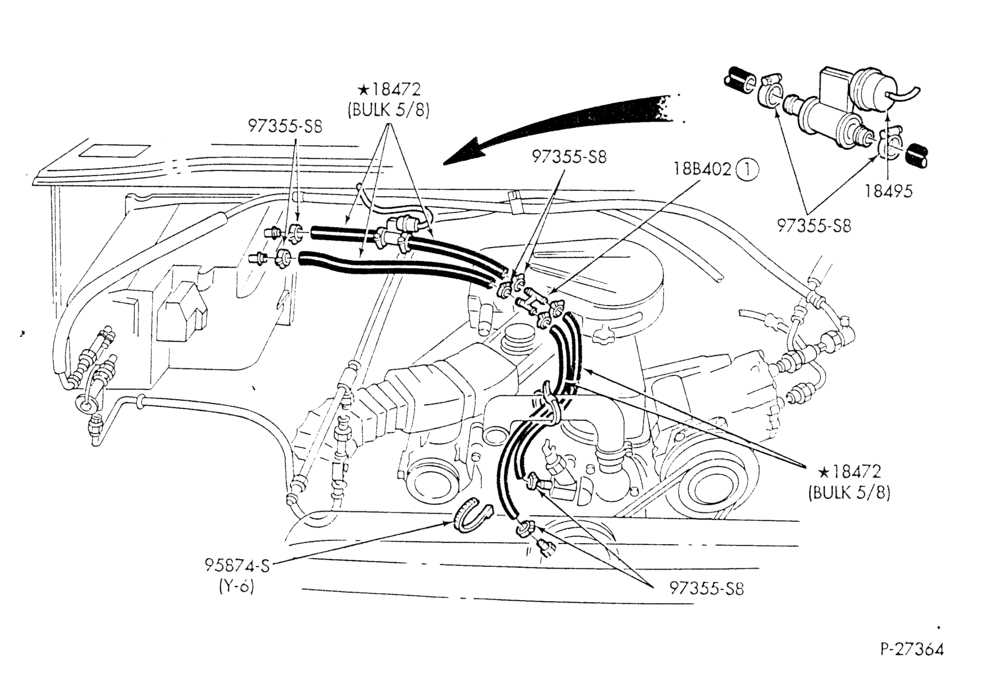 Схема HEATER HOSES & TUBES-6 cyl. - 4.9L - w/A/C - w/o aux. heat-E