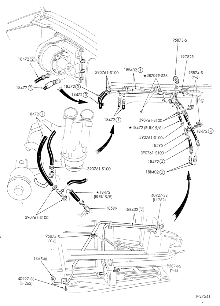 Схема HEATER HOSES & TUBES-8 cyl. - 7.5L - w/o A/C - w/aux. heat - C-6 trans.-E