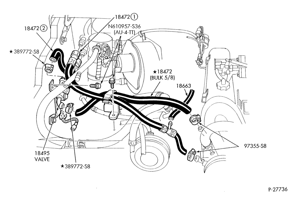 Схема HEATER HOSES & TUBES-4 cyl. - 2.3L - w/A/C - w/o aux. heat-A