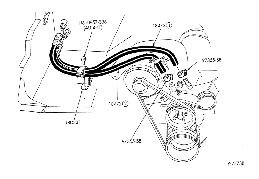 Схема HEATER HOSES & TUBES-6 cyl. - 3.0L - w/o A/C - w/o aux. heat-A