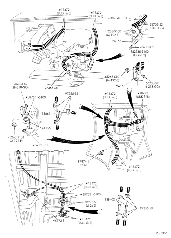 Схема HEATER HOSES & TUBES-6 cyl. - 4.9L - w/o A/C - w/aux. heat - S.W.B.-E