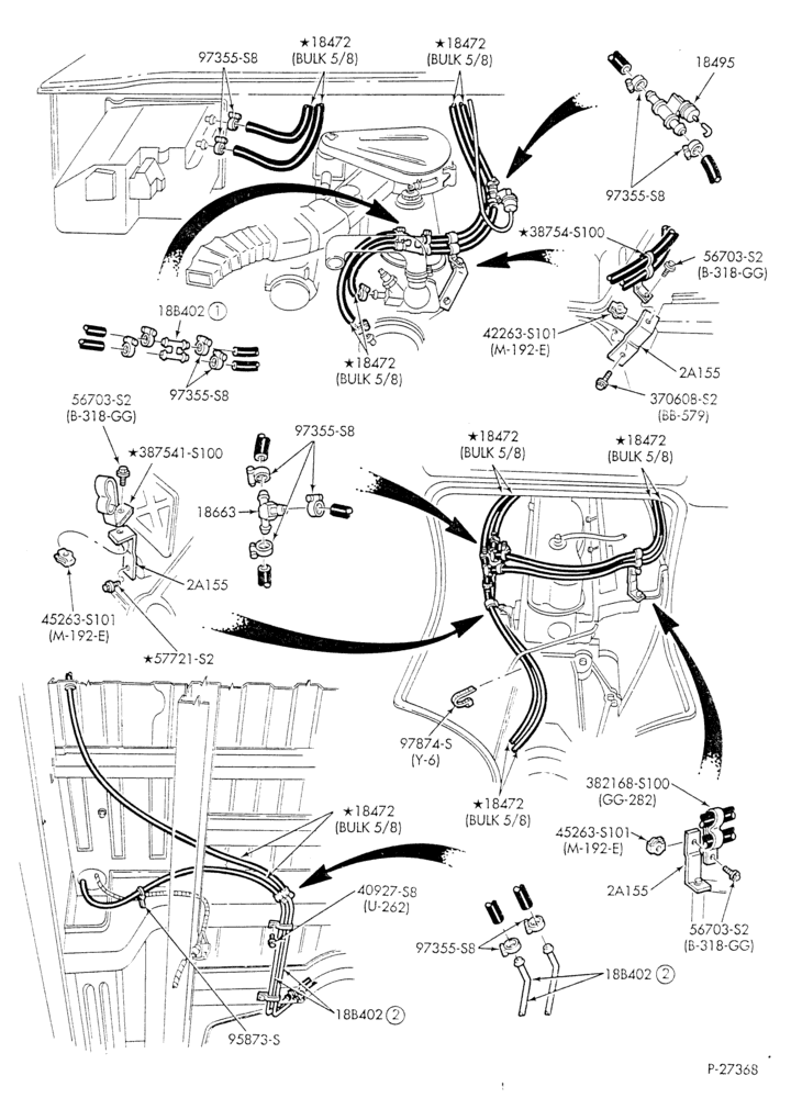 Схема HEATER HOSES & TUBES-6 cyl. - 4.9L - w/o A/C - w/aux. heat - w/deluxe Hi-Lo heater - L.W.B.-E