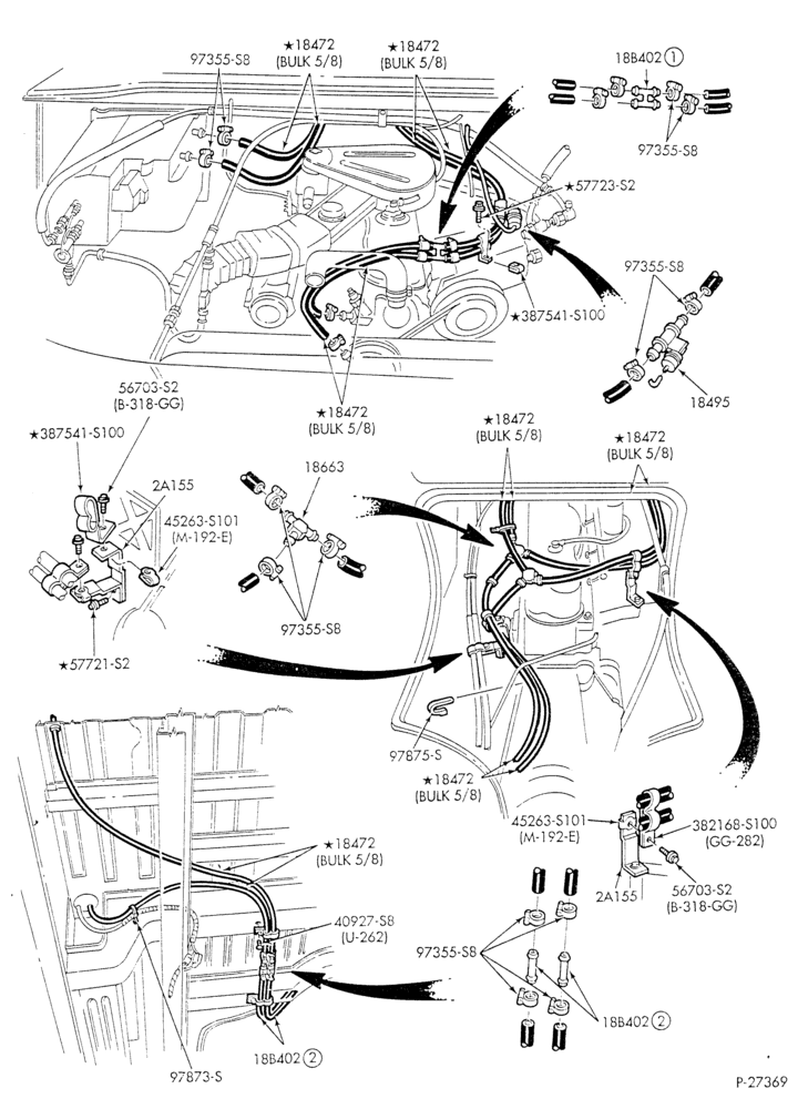 Схема HEATER HOSES & TUBES-6 cyl. - 4.9L - w/A/C - w/aux. heat - S.W.B.-E