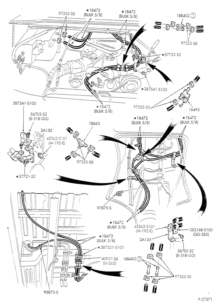 Схема HEATER HOSES & TUBES-6 cyl. - 4.9L - w/aux. A/C - w/aux. heat - S.W.B.-E