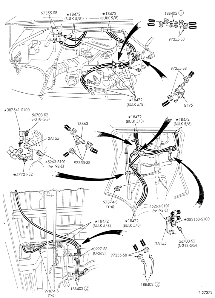 Схема HEATER HOSES & TUBES-6 cyl. - 4.9L - w/aux. A/C - w/aux. heat - L.W.B.-E