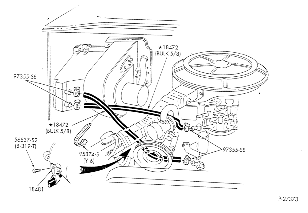 Схема HEATER HOSES & TUBES-8 cyl. - 5.0L - w/o A/C - w/o aux. heat - exc. California-E