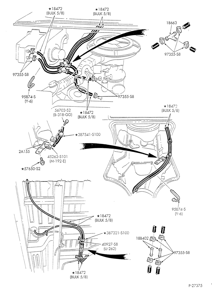Схема HEATER HOSES & TUBES-8 cyl. - 5.0L - w/o A/C - w/aux. heat - S.W.B.-E