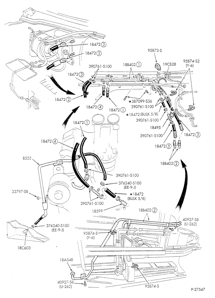 Схема HEATER HOSES & TUBES-8 cyl. - 7.5L - w/aux. A/C - w/aux. heat - E4OD trans.-E