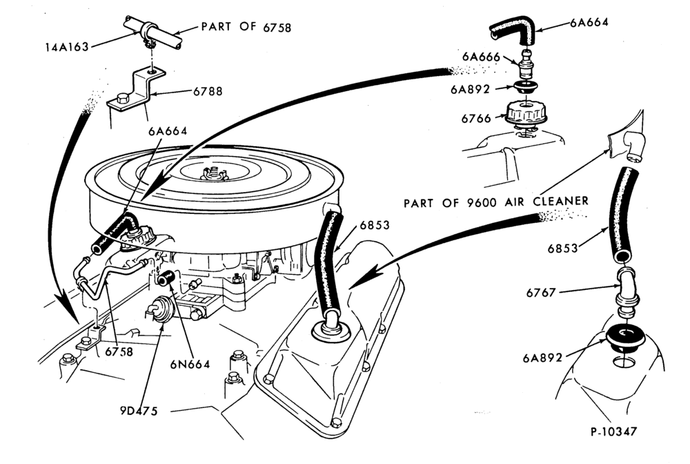 Схема 8 CYL. 5.8L (351 C.I.D.)-Emission reduction system
