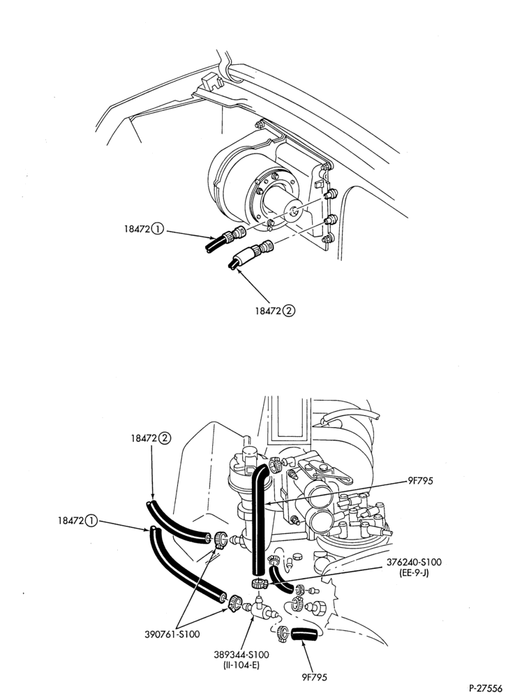 Схема Отопители — Шланги отопителя - 8 cyl. 5.0L - without aux. heater-All
