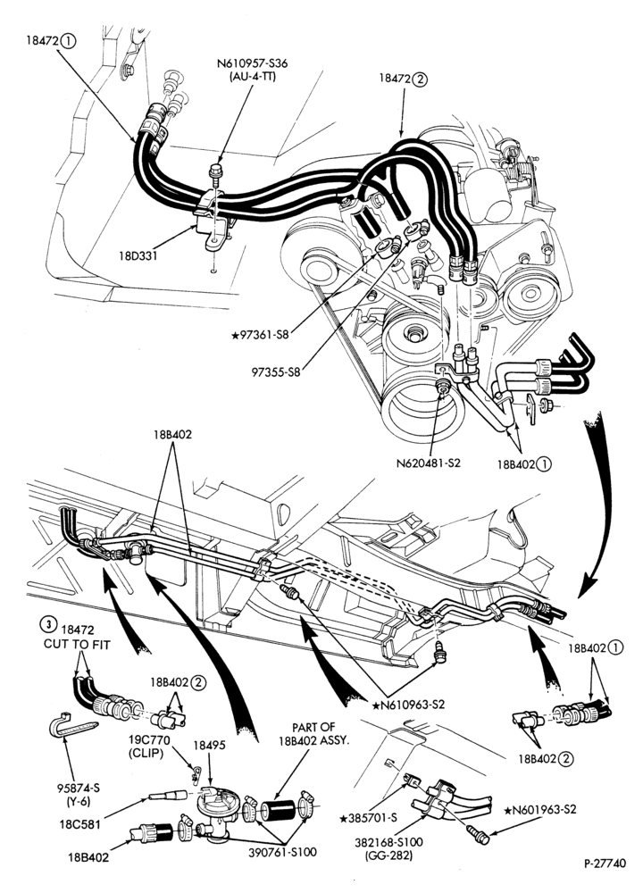 Схема HEATER HOSES & TUBES-6 cyl. - 3.0L - w/ or w/o A/C - w/aux. heat-A