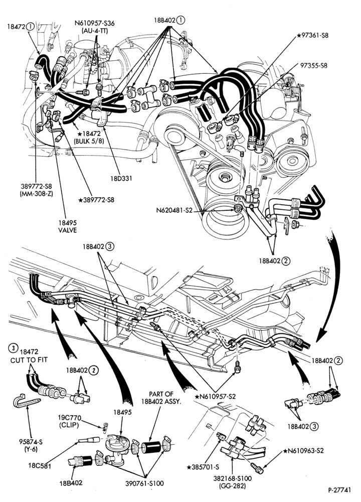 Схема HEATER HOSES & TUBES-6 cyl. - 3.0L - w/aux. A/C - w/aux. heat-A