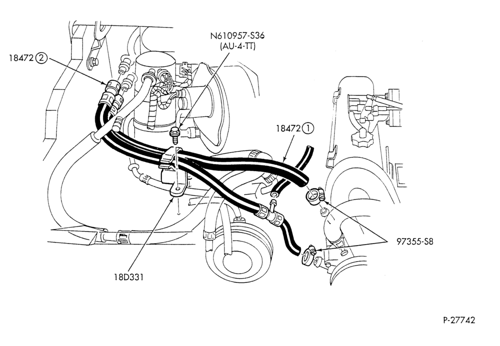 Схема HEATER HOSES & TUBES-4 cyl. - 2.3L - w/A/C - w/o aux. heat-A