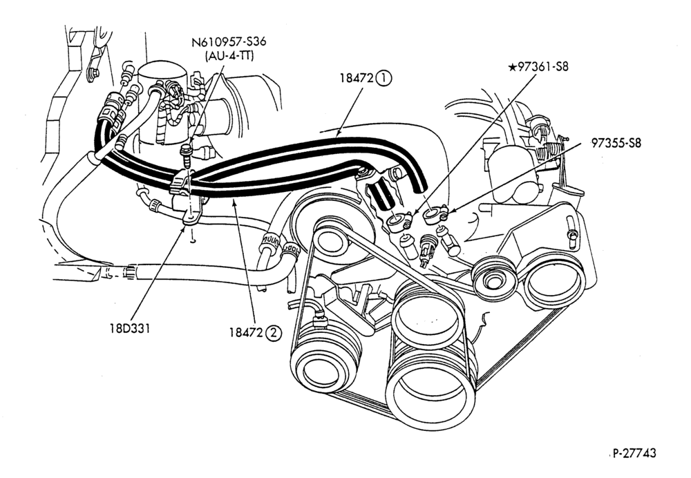Схема HEATER HOSES & TUBES-6 cyl. - 3.0L - w/A/C - w/o aux. heat-A