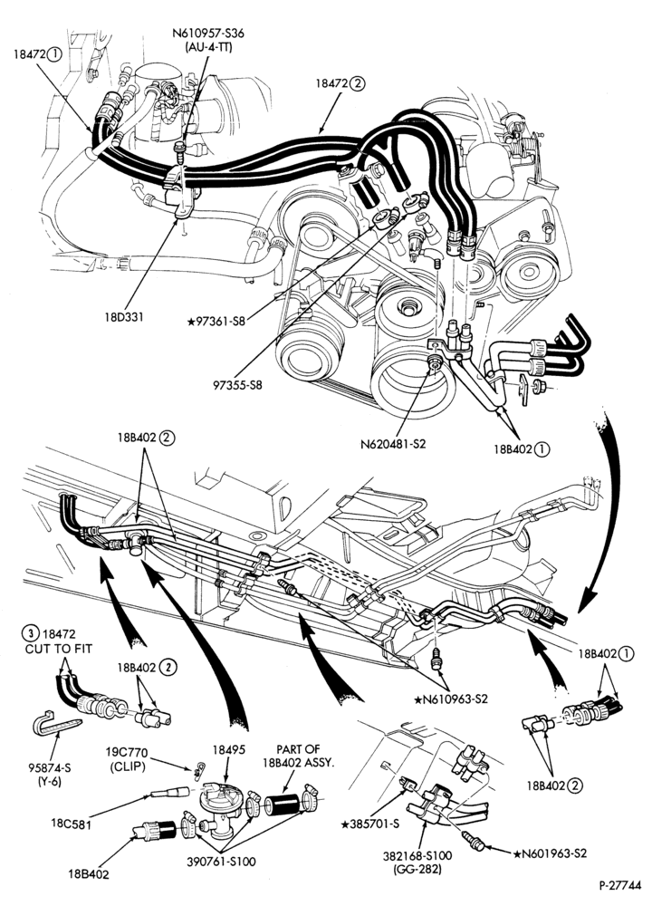 Схема HEATER HOSES & TUBES-6 cyl. - 3.0L - w/aux. A/C - w/aux. heat-A