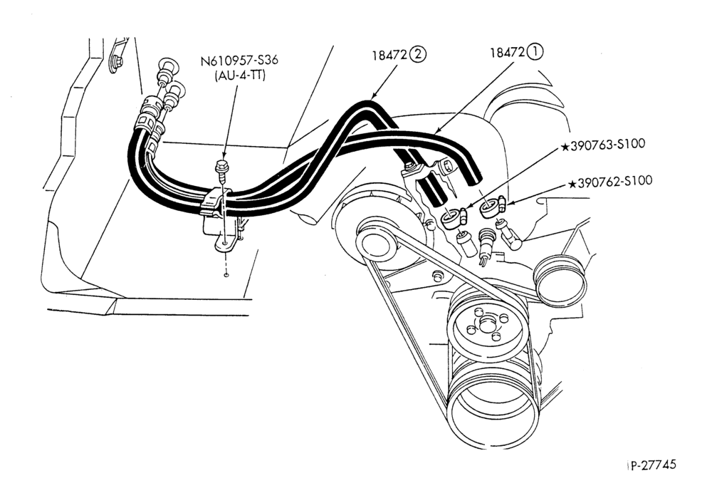 Схема HEATER HOSES & TUBES-6 cyl. - 3.0L - w/ or w/o A/C - w/o aux. heat-A