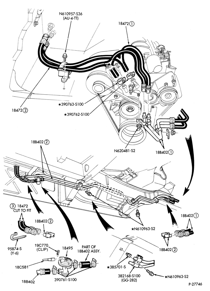 Схема HEATER HOSES & TUBES-6 cyl. - 3.0L - w/o A/C - w/aux. heat-A