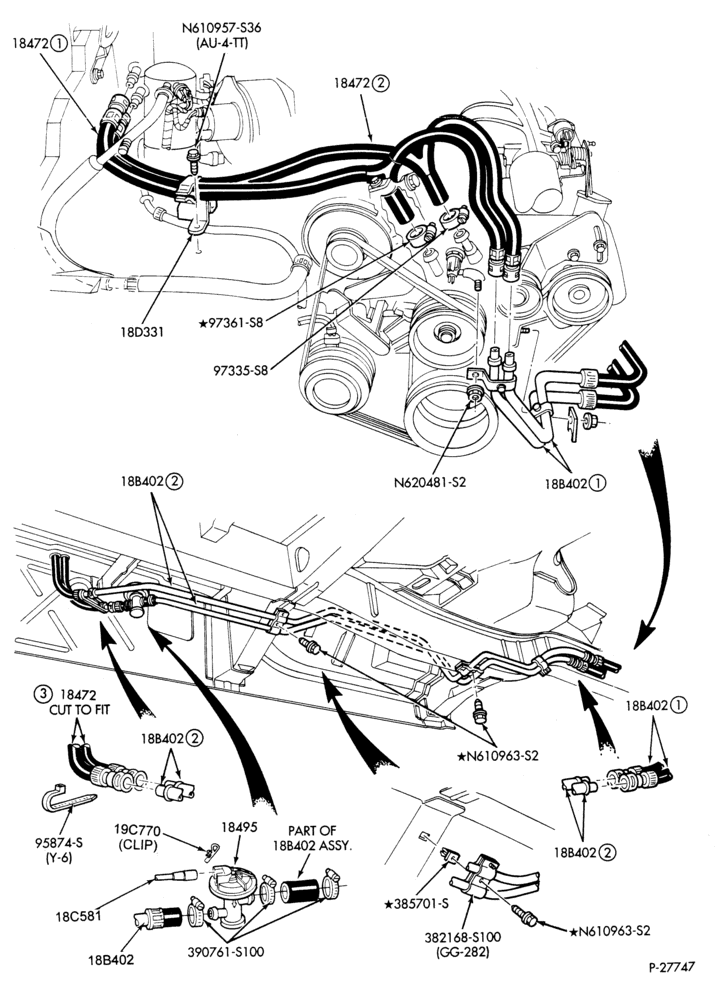Схема HEATER HOSES & TUBES-6 cyl. - 3.0L - w/A/C - w/aux. heat-A