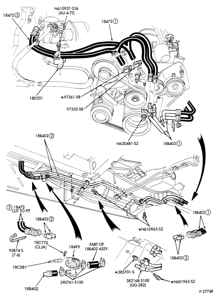 Схема HEATER HOSES & TUBES-6 cyl. - 3.0L - w/aux. A/C - w/aux. heat-A