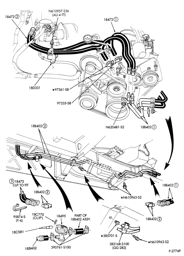 Схема HEATER HOSES & TUBES-6 cyl. - 3.0L - w/A/C - w/aux. heat-A